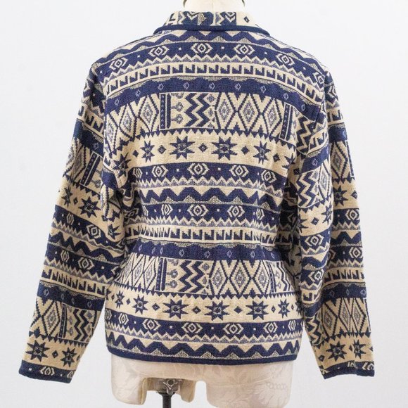 Vintage M Cotton Southwestern Sweater Jacket Blue - Picture 5 of 10
